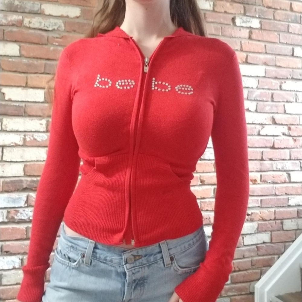 Rare Vintage Formfitting Bebe Rhinestones Zip-up Sculpting Hoodie